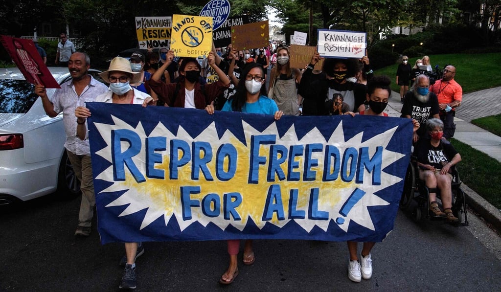 Abortion rights activists march to the house of US Supreme Court Justice Brett Kavanaugh in Maryland in September. Photo: AFP Abortion rights activists march to the house of US Supreme Court Justice Brett Kavanaugh in Maryland in September. Photo: AFP