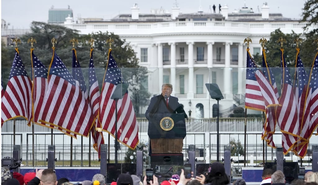 Former US president Donald Trump speaks at a rally in Washington on January 6, before supporters stormed the US Capitol. Photo: AP