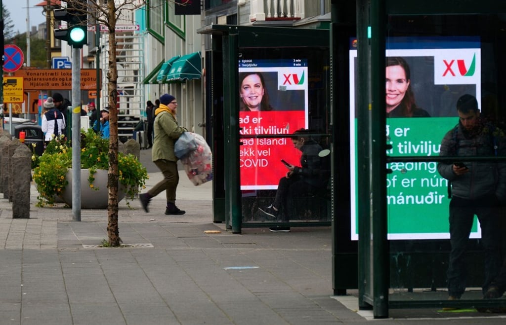 Election posters at a bus station in Iceland’s capital Reykjavik on Sunday. Photo: AFP