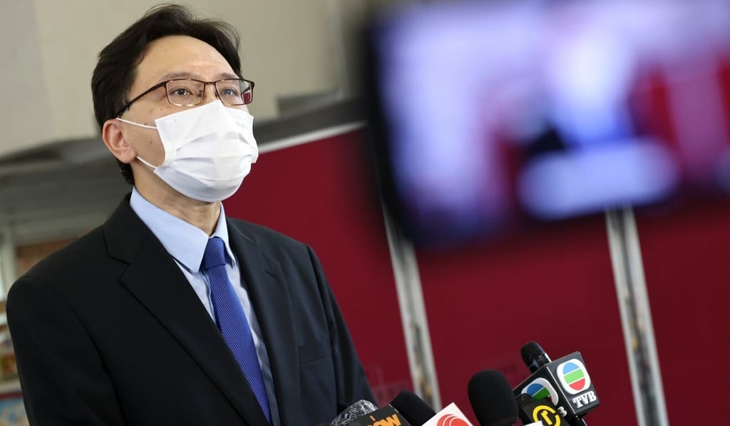 Ho Ngai College principal Jackson Cheung speaks to reporters on Monday morning. Photo: K. Y. Cheng