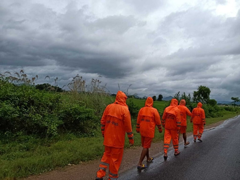 India’s National Disaster Response Force (NDRF) staff prepare for Cyclone Gulab at Ganjam, eastern Orissa state on Sunday. Photo: National Disaster Response Force via AP
