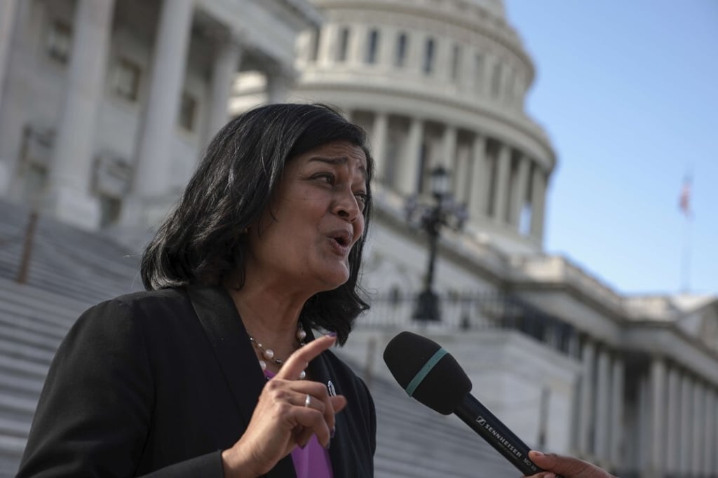 Congresswoman Pramila Jayapal outside the US Capitol in Washington on Thursday. Photo: Getty Images / AFP