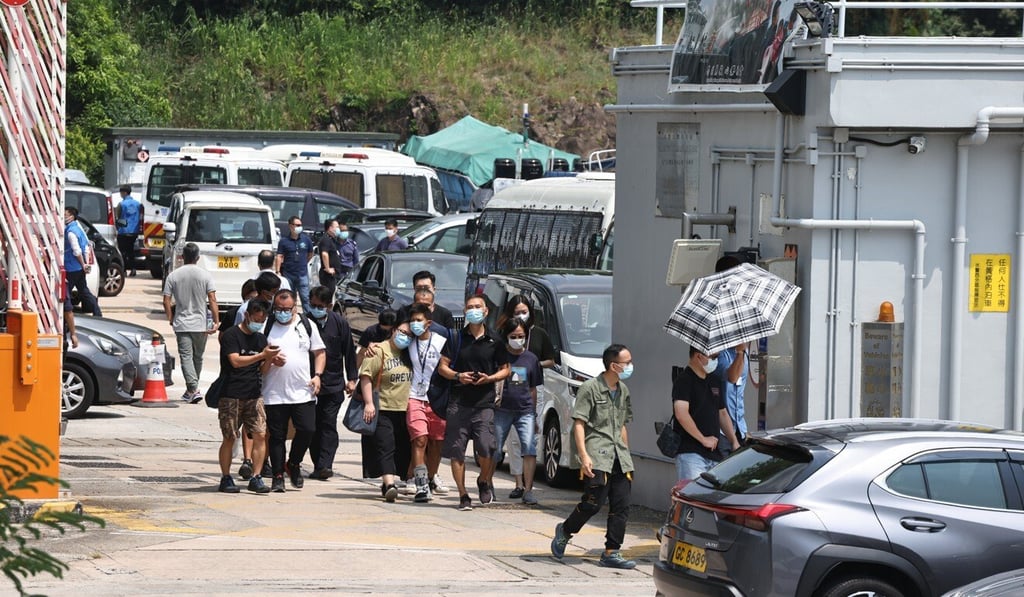 Relatives of senior inspector Lam Yuen-yee arrive at Tai Lan Marine Police Base on Monday. Photo: K. Y. Cheng