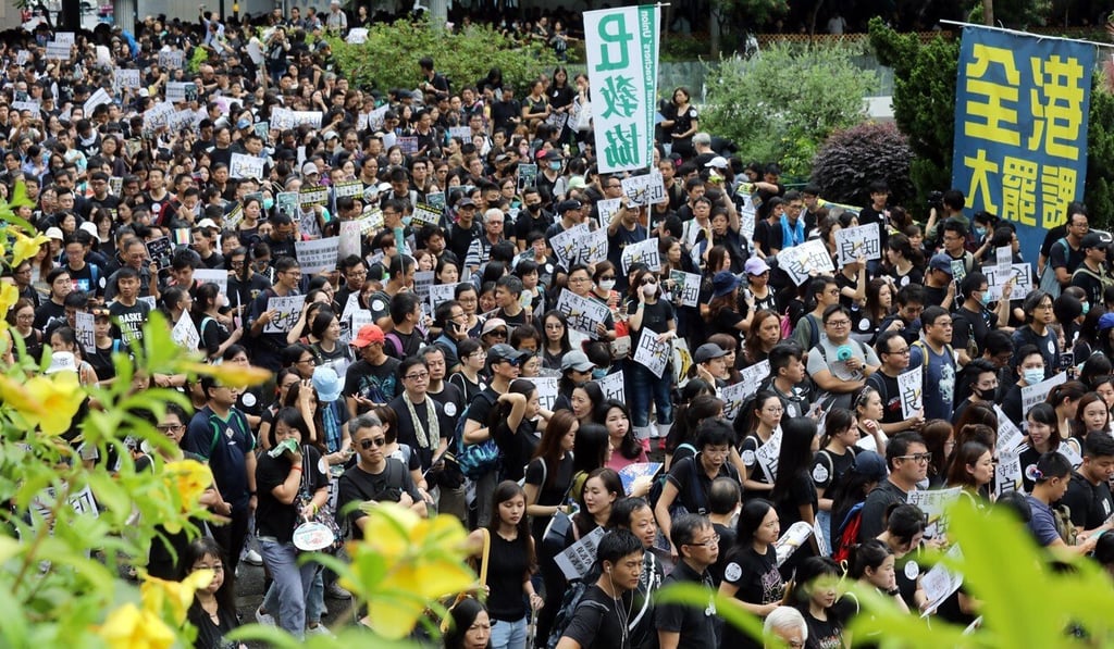 Teachers gather at a rally at Chater Garden in August 2019. Photo: Dickson Lee