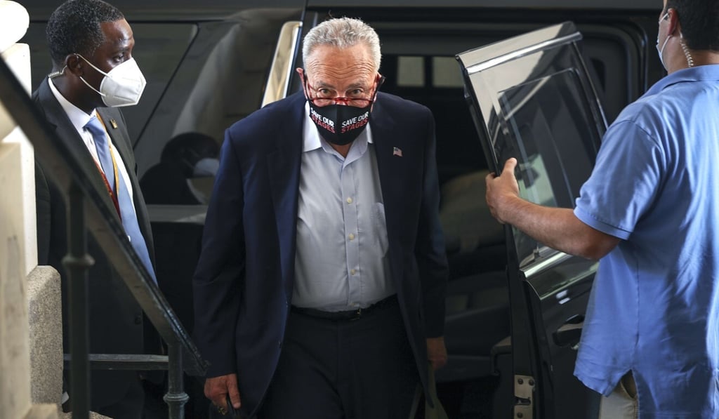 Senate majority leader Charles Schumer arrives at the US Capitol on Monday. Photo: AFP