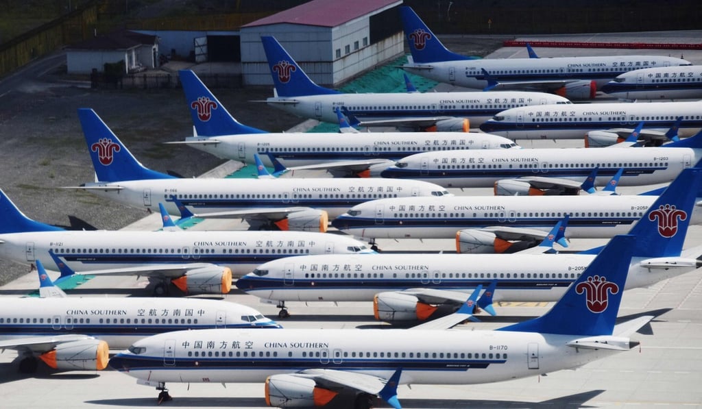 China Southern Airlines Boeing 737 MAX aircraft parked at Urumqi airport, in China's western Xinjiang region, in June 2019. China’s aviation authority has yet to approve the return of service for the aircraft in the country after two deadly crashes. Photo: AFP China Southern Airlines Boeing 737 MAX aircraft parked at Urumqi airport, in China's western Xinjiang region, in June 2019. China’s aviation authority has yet to approve the return of service for the aircraft in the country after two deadly crashes. Photo: AFP