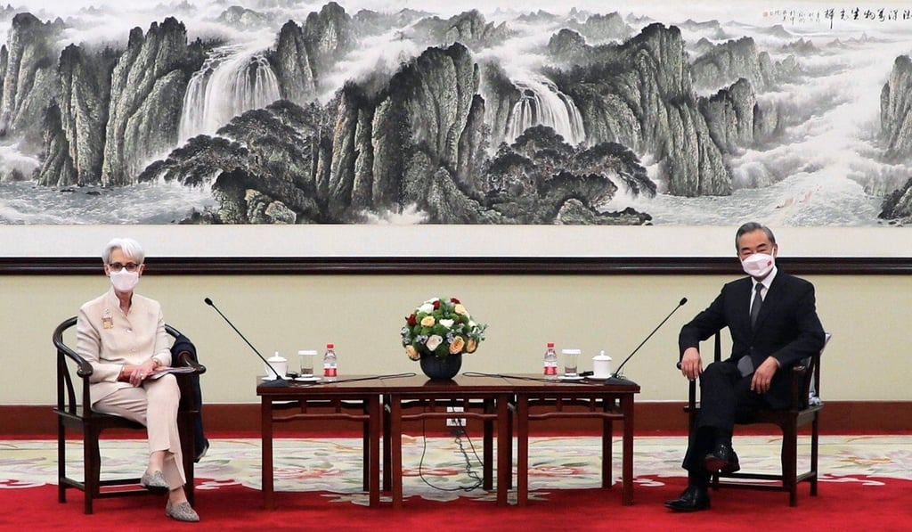 US Deputy Secretary of State Wendy Sherman meets Chinese Foreign Minister Wang Yi in Tianjin, China, in this photo released on July 26. Photo: US Department of State via Reuters
