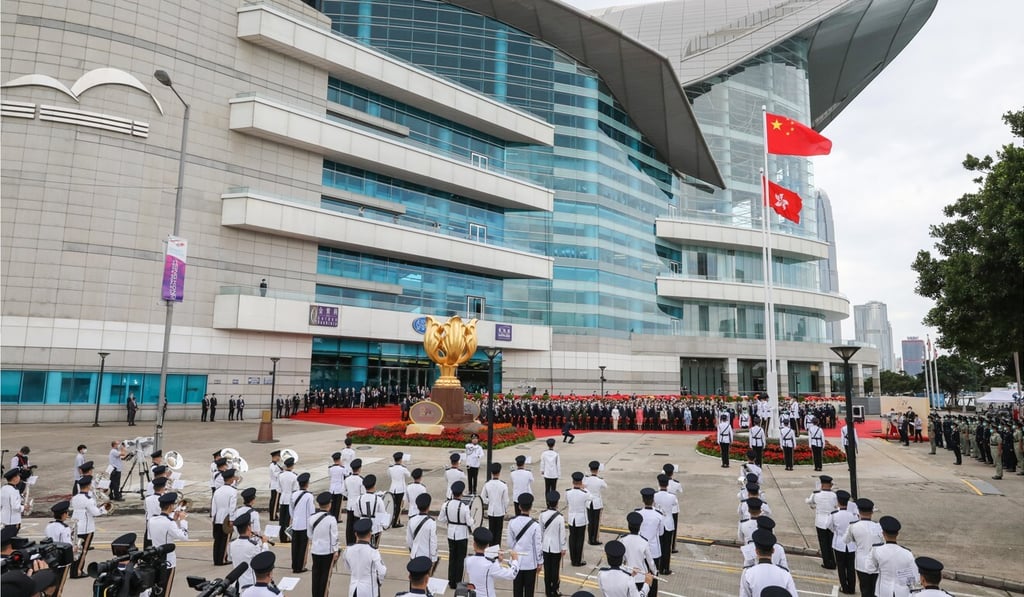The National Day flag-raising ceremony at Golden Bauhinia Square in Wan Chai last year. Photo: Nora Tam