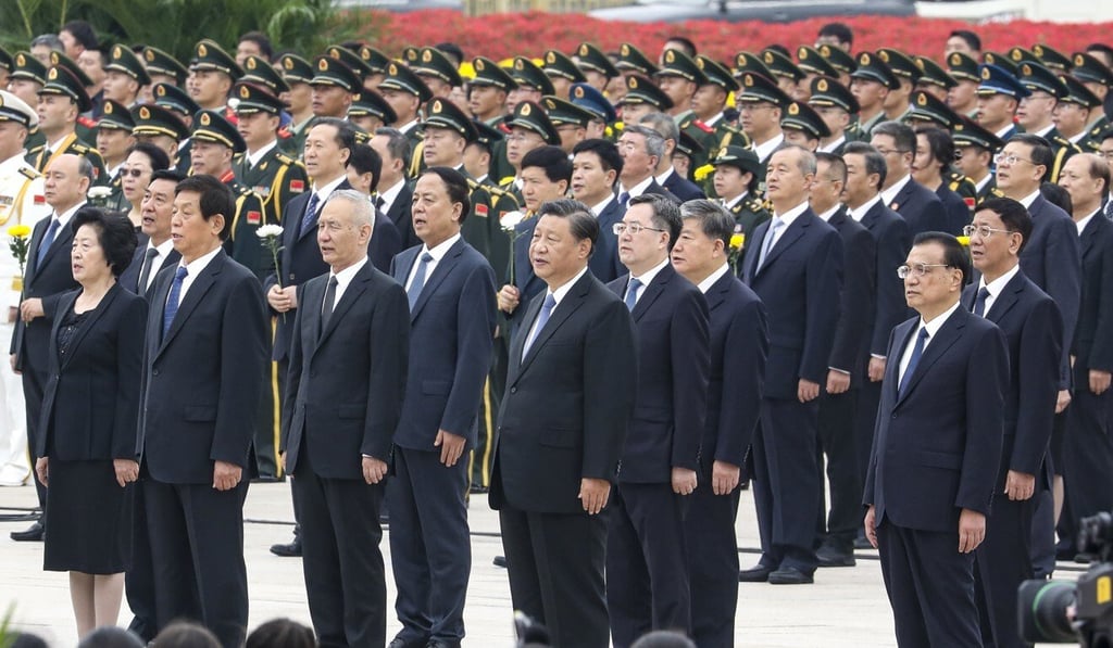 Xi Jinping and other top leaders sing the national anthem. Photo: Simon Song Xi Jinping and other top leaders sing the national anthem. Photo: Simon Song