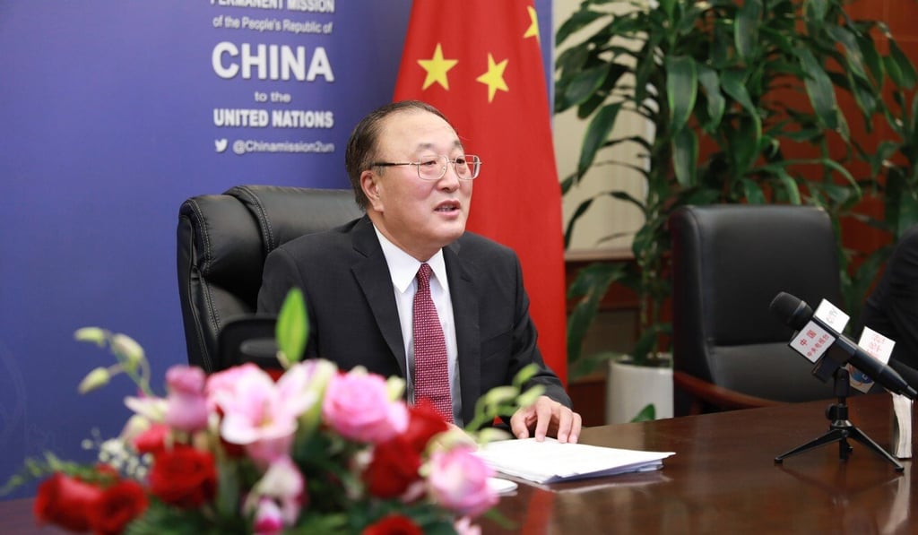 Zhang Jun at a virtual briefing on Chinese President Xi Jinping’s statement to the 76th session of the UN General Assembly, in New York on September 28. Photo: Xinhua