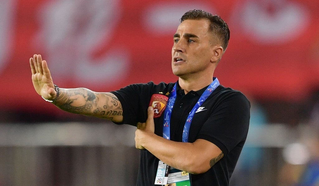 Tianjin Quanjian's head coach Fabio Cannavaro gesturing during the 2018 AFC Champions League match against Guangzhou Evergrande. Photo: AFP