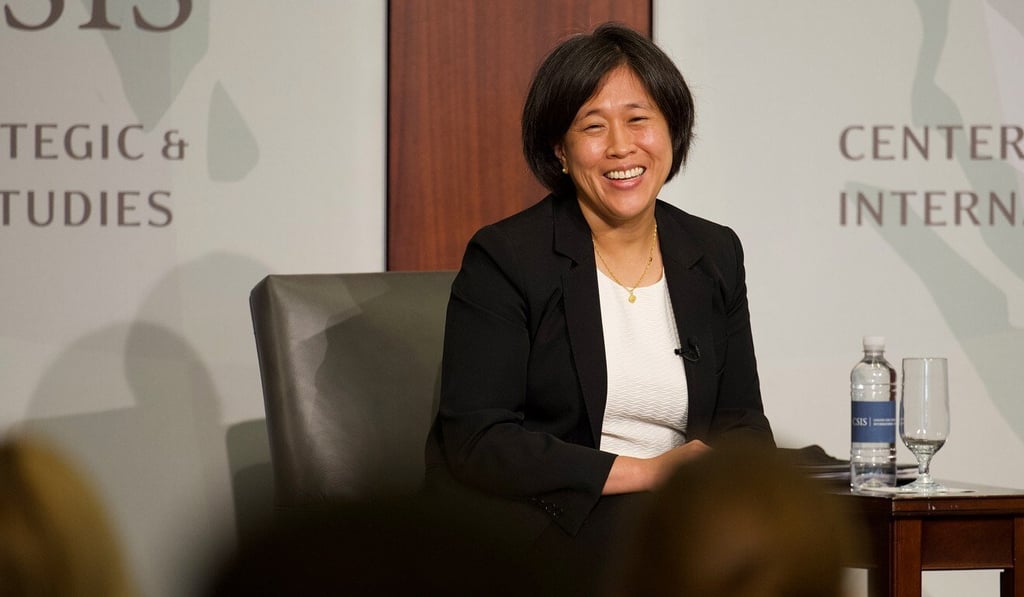 Katherine Tai, the US trade representative, speaking on Monday at the Centre for Strategic and International Studies in Washington, discussed the Biden administration’s review of its China trade policy. Photo: Bloomberg