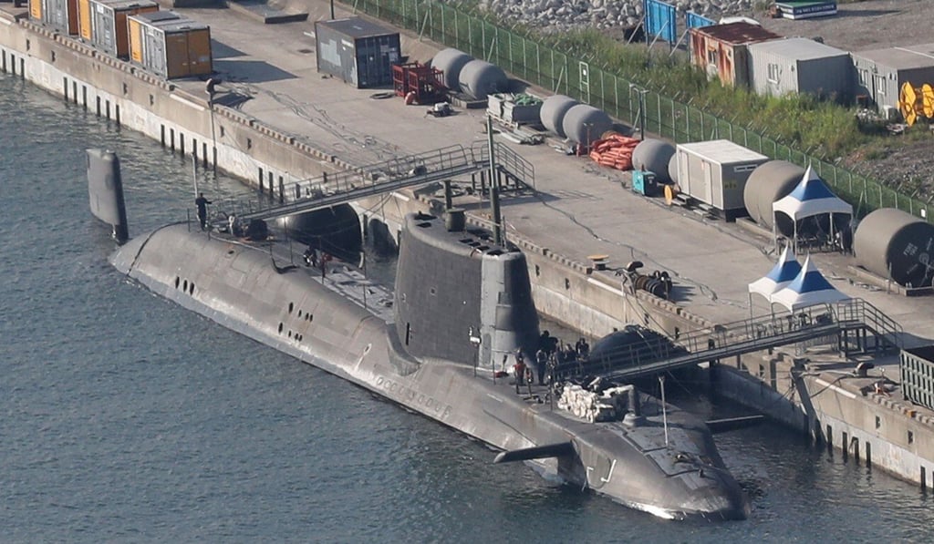 HMS Artful, a nuclear-powered submarine of Britain’s Royal Navy, is seen docked at a naval base in South Korea’s Busan. Photo: YNA/DPA