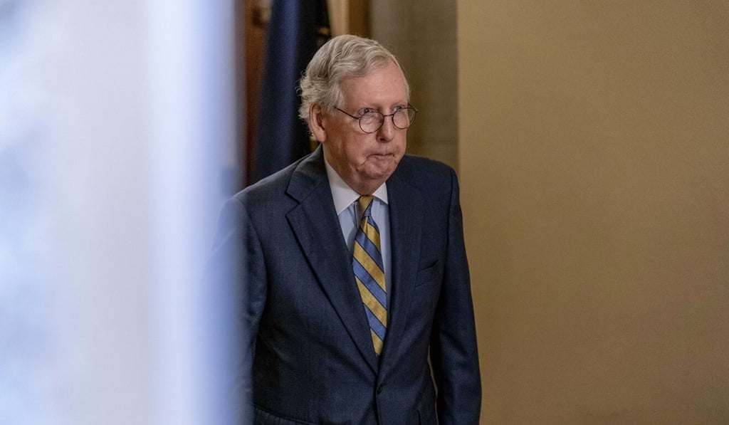 US Senate Minority Leader Mitch McConnell is seen in the Capitol on Wednesday as a showdown looms with the Democrats over raising the debt limit. Photo: AP