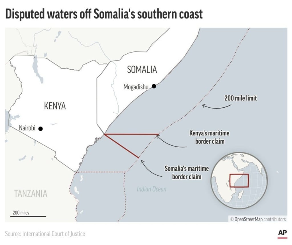 A map of the Kenya-Somalia coastline and disputed area. Image: AP A map of the Kenya-Somalia coastline and disputed area. Image: AP