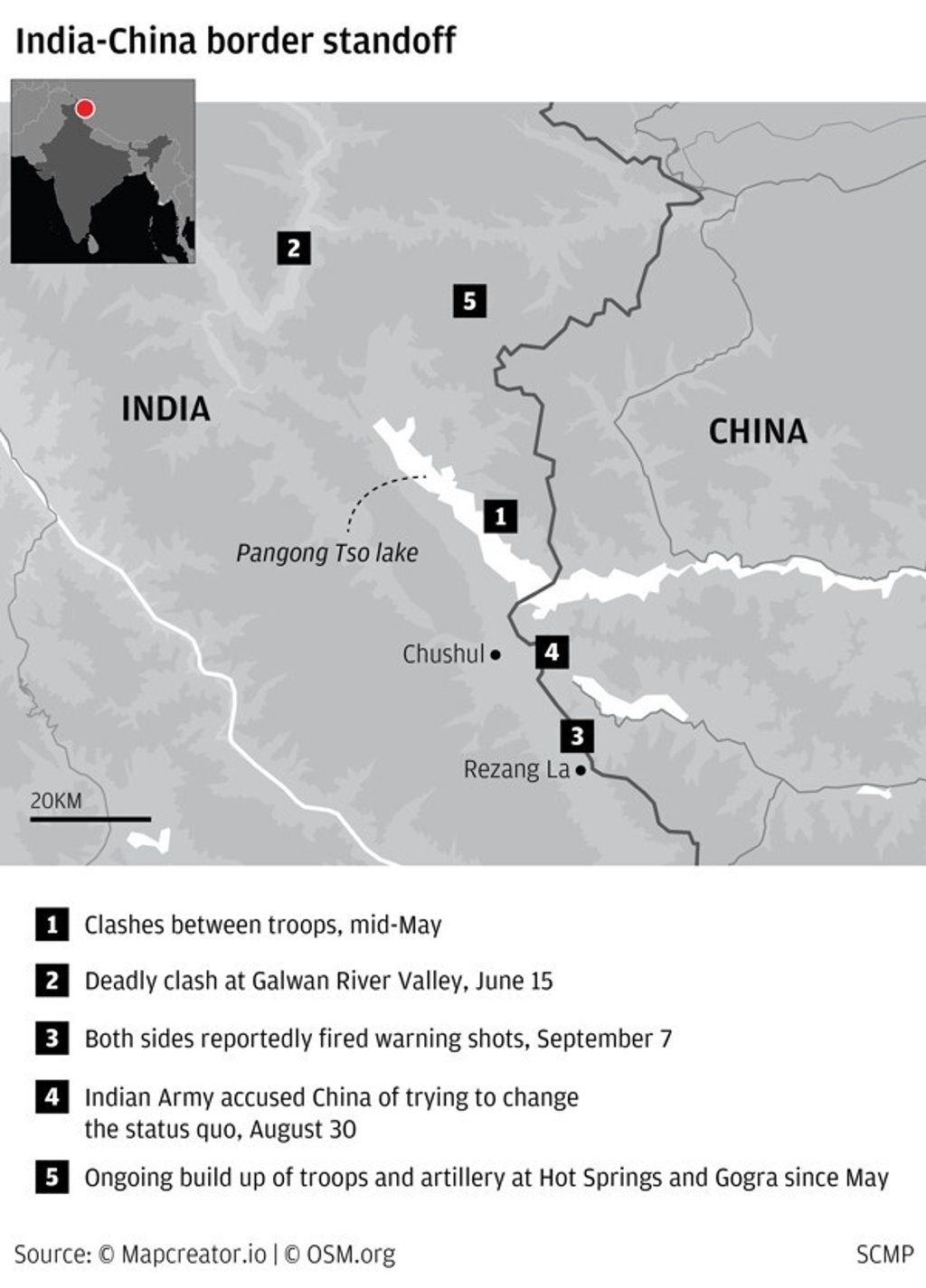 Indian and Chinese troops have been locked in a face-off at different points of their disputed border. Several incidents took place in 2020. Indian and Chinese troops have been locked in a face-off at different points of their disputed border. Several incidents took place in 2020.