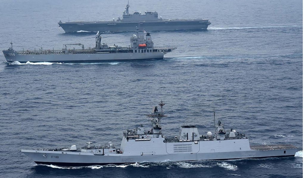 Ships are seen during the second phase of the Malabar naval exercise in the Indian Ocean. Photo: AFP