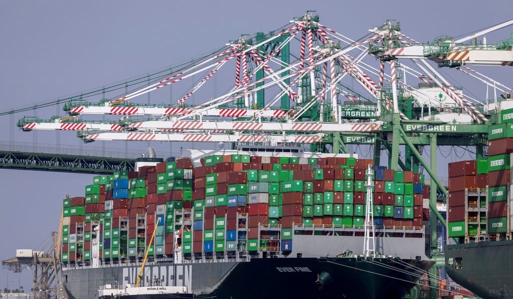 There are some 500,000 containers on cargo ships waiting to be offloaded at the clogged ports of Los Angeles (pictured) and Long Beach. Photo: Reuters There are some 500,000 containers on cargo ships waiting to be offloaded at the clogged ports of Los Angeles (pictured) and Long Beach. Photo: Reuters