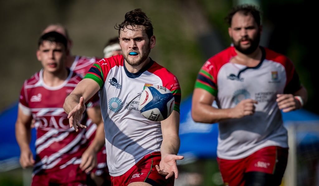 HKU Sandy Bay player Gair Currie against Kowloon in round one of the men's rugby Premiership at King's Park Sports Ground. Photo: Ike Images HKU Sandy Bay player Gair Currie against Kowloon in round one of the men's rugby Premiership at King's Park Sports Ground. Photo: Ike Images