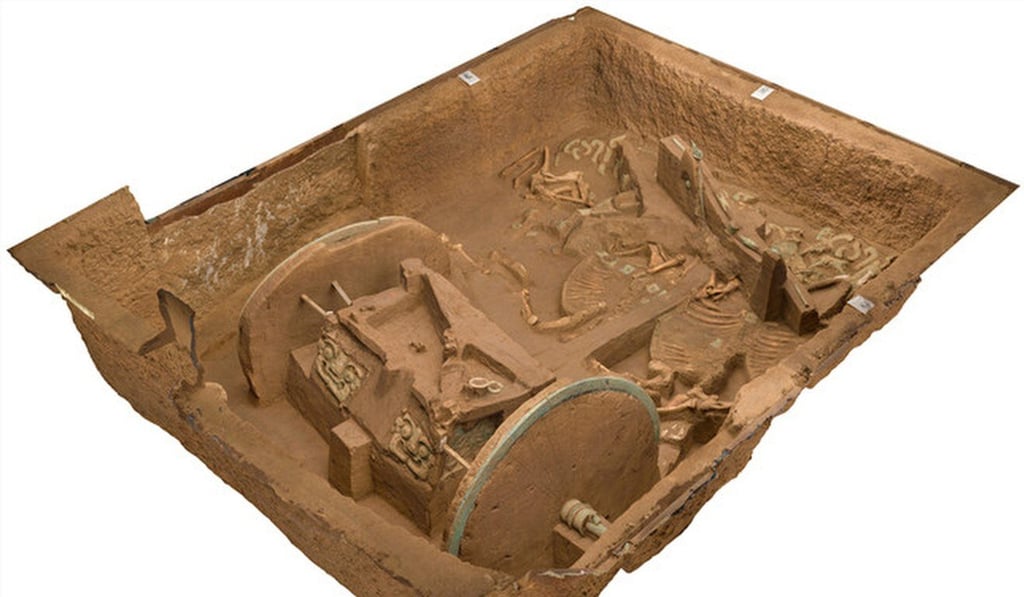 The chariot was found in a pit with the remains of four black horses. Photo: Handout