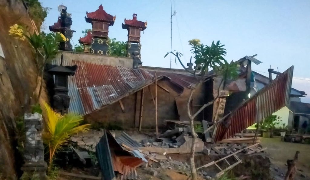 The 4.8-magnitude earthquake toppled houses in Karangasem, Bali. Photo: Bali BPBD/AFP