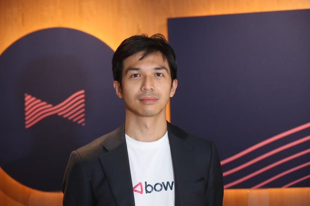 Michael Chan Kwan-yu, co-founder and co-chief executive officer of Bowtie Life Insurance, at the virtual insurer’s Bow Coffee cafe in Wan Chai on 11 March 2021. Photo: Edmond So.