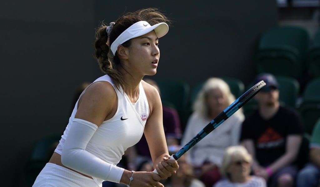 China's Xinyu Wang during the women's singles match against Sofia Kenin of the US on day one of the 2021 Wimbledon Tennis Championships. Photo: AP China's Xinyu Wang during the women's singles match against Sofia Kenin of the US on day one of the 2021 Wimbledon Tennis Championships. Photo: AP