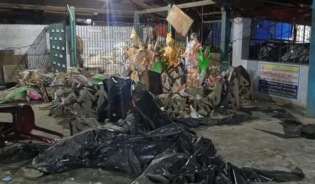 Vandalised Durga Puja in Noakhali district, southeastern Bangladesh. Photo: Subir Bhaumik