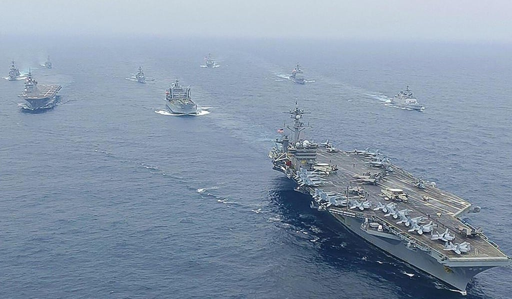 Ships from the Quad nations of India, Australia, Japan and the US take part in the Malabar naval exercise in the Bay of Bengal. Photo: AFP