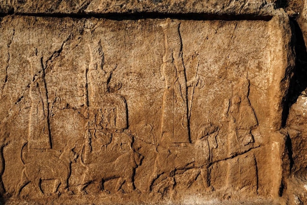 Carvings discovered on the walls of an ancient irrigation canal near Faydeh in the Nineveh area of northern Iraq. Photo: Terra Di Ninive / AFP