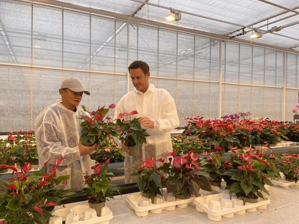 Jack Ma visiting a research institution in the Netherlands, where greenhouse technology was on display, on 25 October 2021. Photo: Handout. Jack Ma visiting a research institution in the Netherlands, where greenhouse technology was on display, on 25 October 2021. Photo: Handout.