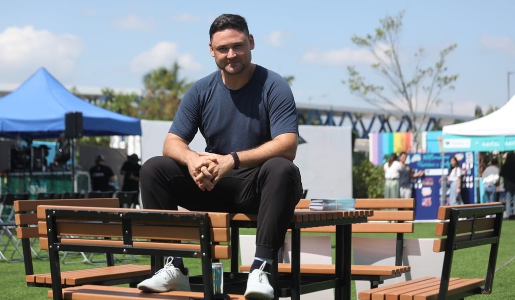 Rugby player and founder of Talking Mental Aaron Stadlin-Robbie at the Talking Mental Hub opening in Central. Photo: SCMP/Xiaomei Chen