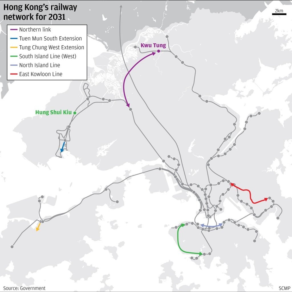 Hong Kong's railway network planned for 2031. Source: HKSAR Government. SCMP Graphics Hong Kong's railway network planned for 2031. Source: HKSAR Government. SCMP Graphics