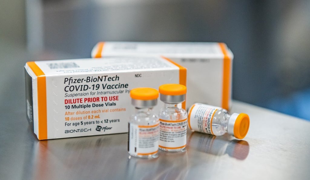 The child-size doses of Pfizer’s Covid-19 jab contain about a third of the amount of vaccine used for teens and adults. Photo: Pfizer via AP