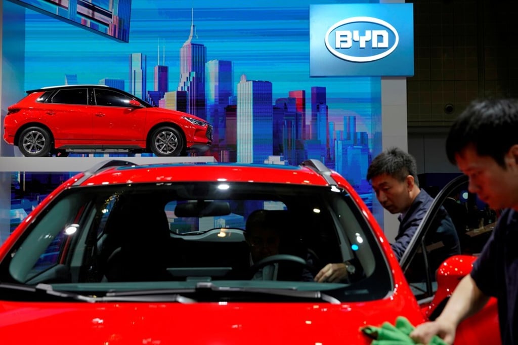 BYD’s e2 electric vehicle (EV) on display during the media day of the Shanghai Auto Show on April 17, 2019. Photo: Reuters.