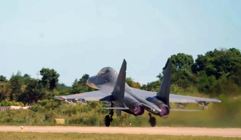 A bomber takes off during a Chinese military drill in the East China Sea in August. Photo: Handout A bomber takes off during a Chinese military drill in the East China Sea in August. Photo: Handout