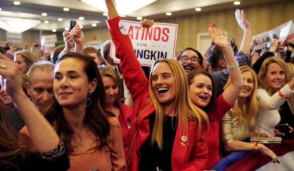 Supporters of Republican nominee for Governor of Virginia Glenn Youngkin react as Fox News declares their candidate has won his race on Wednesday. Photo: Reuters Supporters of Republican nominee for Governor of Virginia Glenn Youngkin react as Fox News declares their candidate has won his race on Wednesday. Photo: Reuters