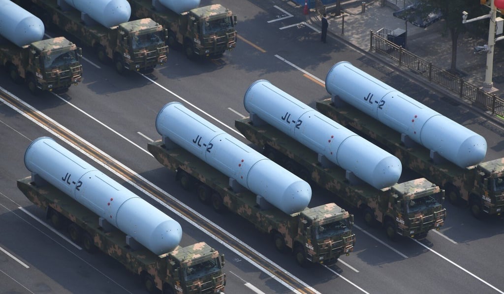 Trucks carrying JL-2 submarine-launched ballistic missiles, which are capable of hitting the Western coast of the US, are seen during a parade marking the 70th anniversary of the founding of the People's Republic of China in Beijing on October 1. Photo: Xinhua