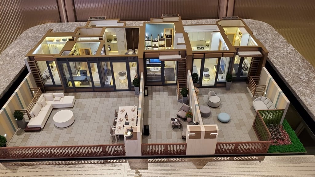 A model of a studio flat with a garden at the #Lyos housing development in Hung Shui Kiu, at CK Asset Holding’s sales office in Hung Hom on 4 November 2021. Photo: Edmond So. A model of a studio flat with a garden at the #Lyos housing development in Hung Shui Kiu, at CK Asset Holding’s sales office in Hung Hom on 4 November 2021. Photo: Edmond So.