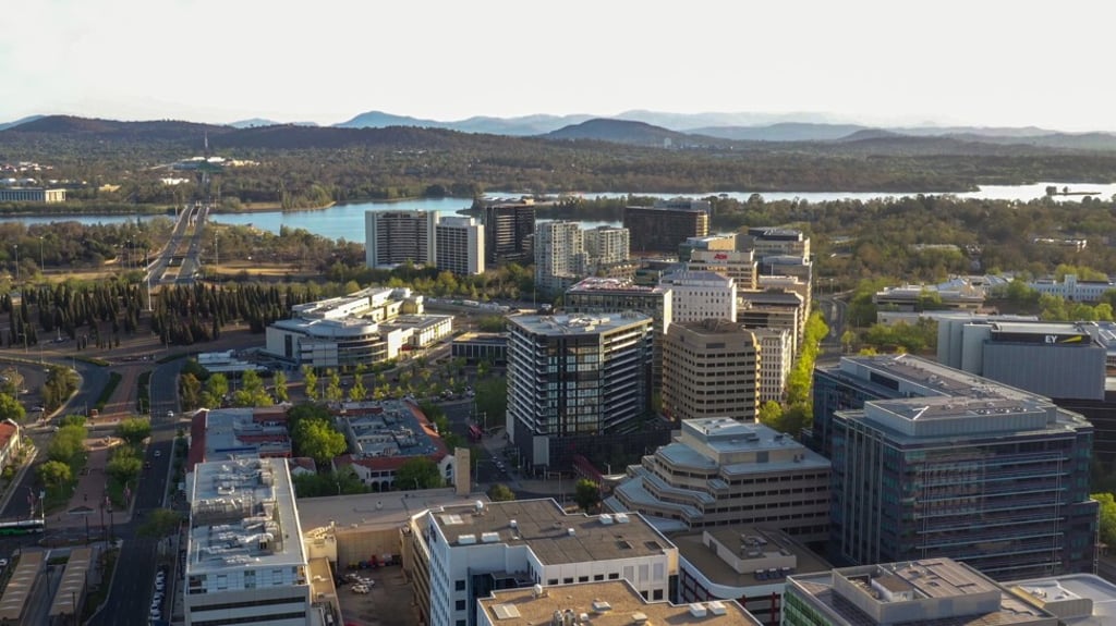 An aerial view of Canberra, the seat of government, looking south toward Lake Burley Griffin and Commonwealth Bridge on a sunny afternoon. Photo: SCMP Handout