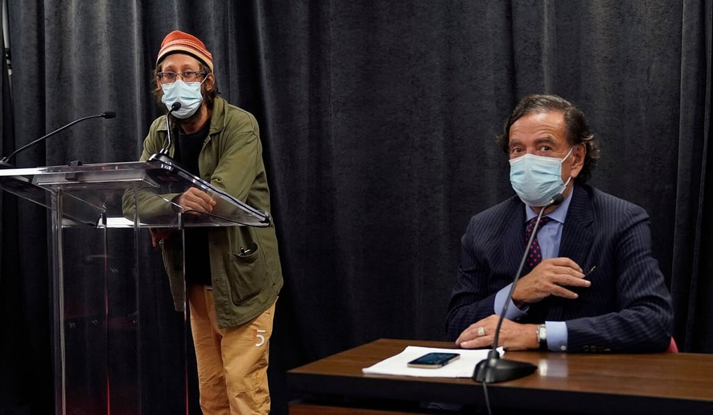 US journalist Danny Fenster (left) speaks at a press conference with former US Ambassador to the UN Bill Richardson after being reunited with his family at JFK airport on Tuesday. Photo: AFP