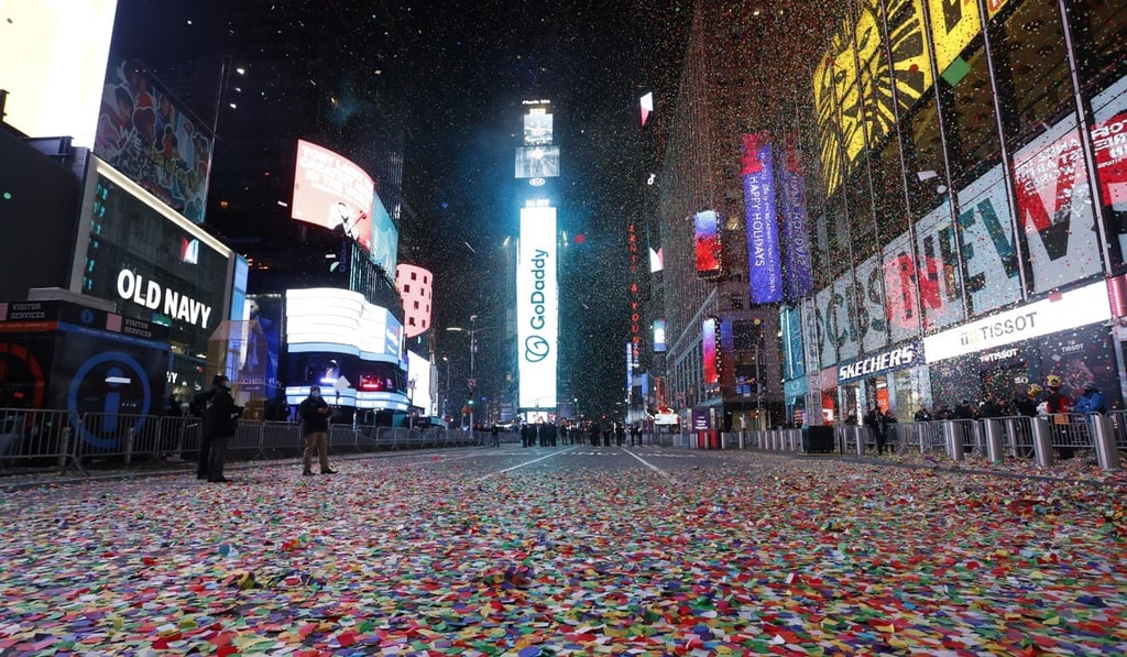 An empty Times Square is seen after the New Year’s Eve ball drop in New York on January 1 this year. Photo: EPA-EFE