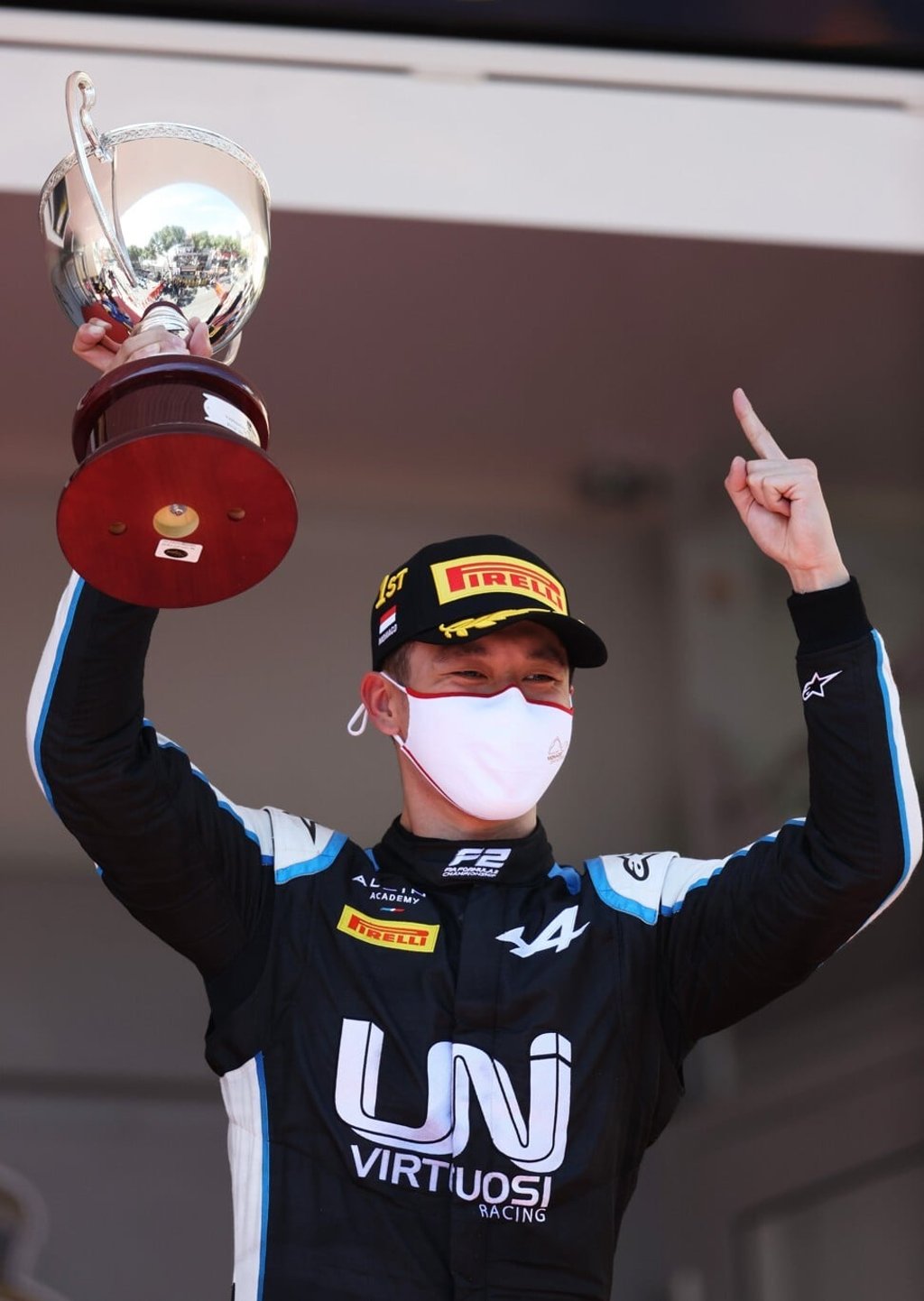 Zhou Guanyu celebrates winning the first sprint race at the 2021 Formula 2 Monaco Grand Prix. Photo: Twitter/Formula 2