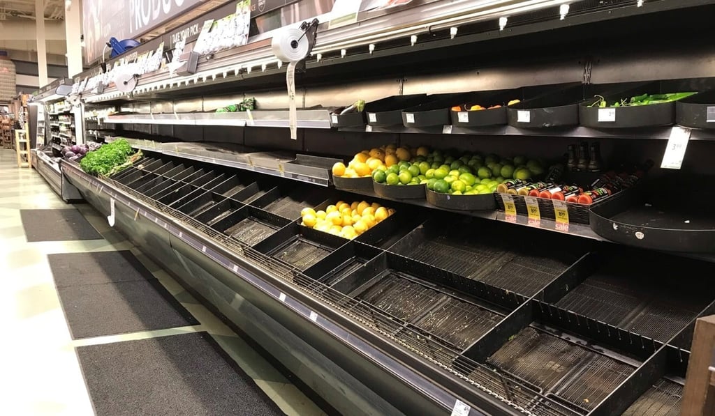 Near-empty shelves in a grocery store in Kelowna, following catastrophic flooding in British Columbia, Canada. Photo: Natalie Hobbs via Reuters Near-empty shelves in a grocery store in Kelowna, following catastrophic flooding in British Columbia, Canada. Photo: Natalie Hobbs via Reuters