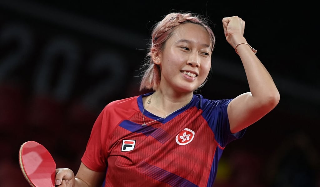 Minnie Soo celebrates a point against Germany at the 2020 Tokyo Olympics. Photo: AFP