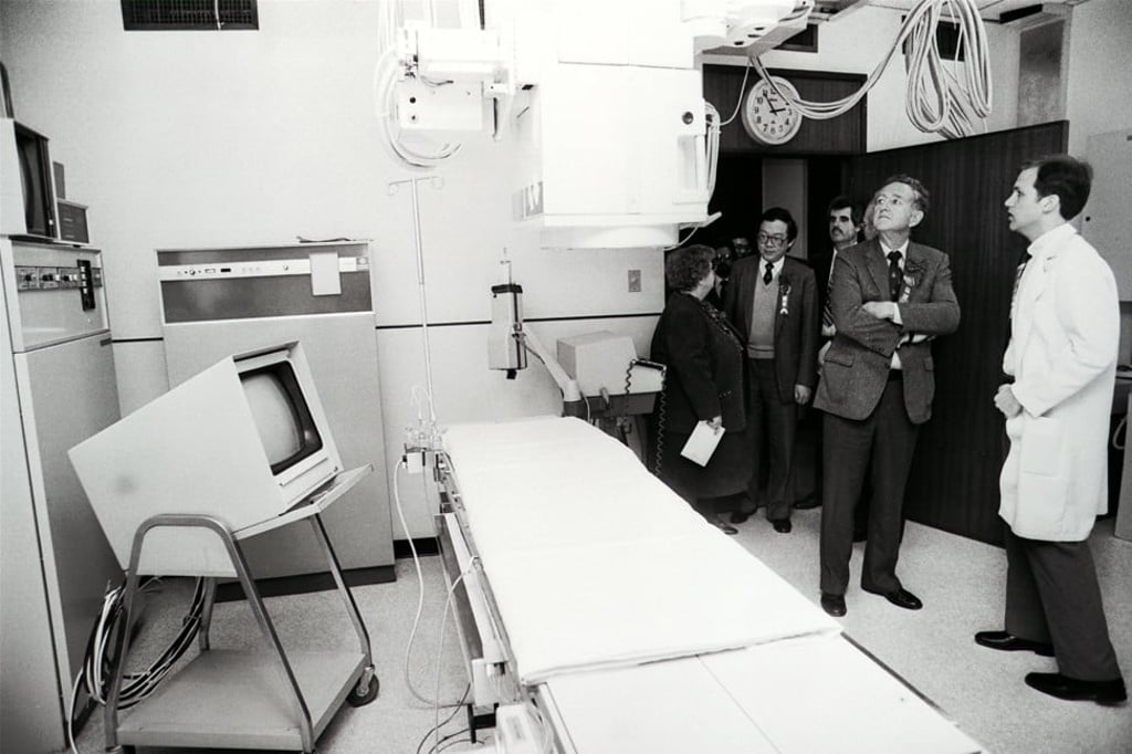 Burton Levin (second right), the then United States Consul-General, is shown new equipment during the official 1985 opening of the Hong Kong Heart Center at Hong Kong Adventist Hospital – Stubbs Road. Photo: SCMP / Sam Chan Burton Levin (second right), the then United States Consul-General, is shown new equipment during the official 1985 opening of the Hong Kong Heart Center at Hong Kong Adventist Hospital – Stubbs Road. Photo: SCMP / Sam Chan