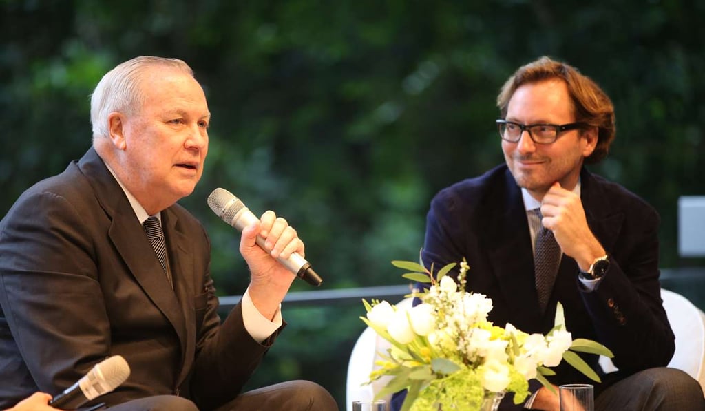 Theatre set designer Robert Wilson (left) and and Nicolas Bos.