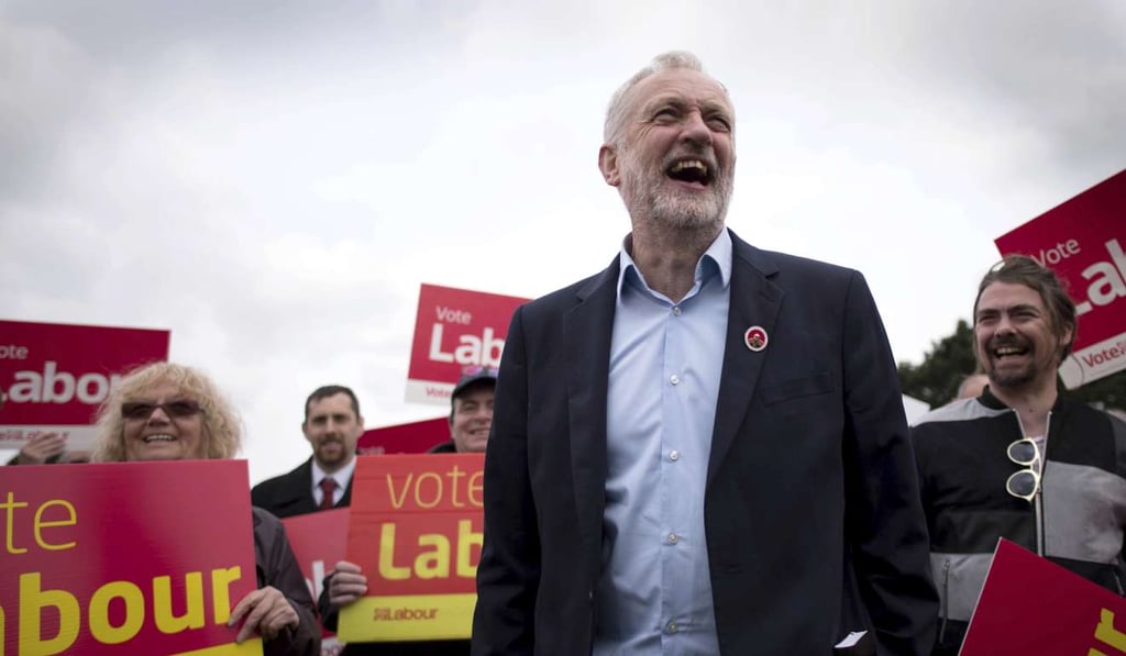 Is this what a mugwump looks like? Britain's opposition Labour Party leader Jeremy Corbyn meets with supporters during a campaign stop at a rally in Harlow, England, on Thursday. Photo: AP Is this what a mugwump looks like? Britain's opposition Labour Party leader Jeremy Corbyn meets with supporters during a campaign stop at a rally in Harlow, England, on Thursday. Photo: AP