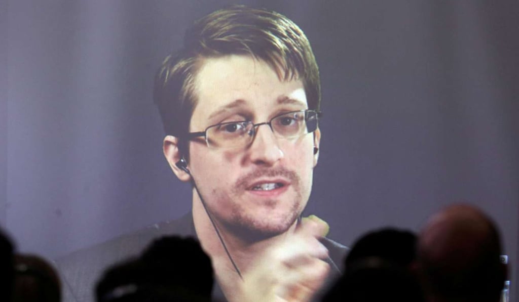Edward Snowden speaks via video link during a conference in Argentina. Photo: Reuters