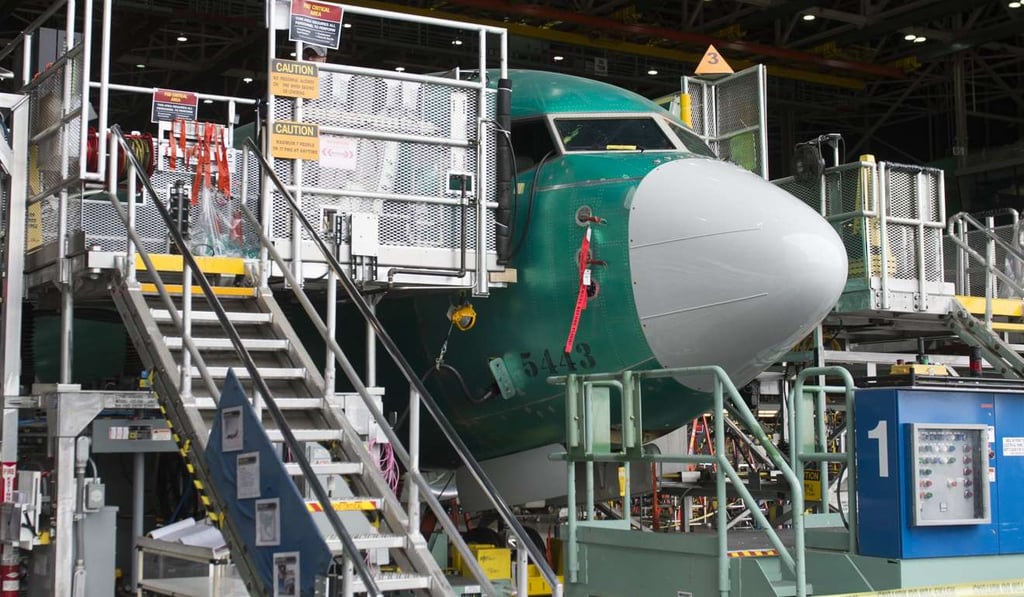 A Boeing 737 aircraft being constructed at Boeing's 737 air plane factory in Renton, Washington. The US economy posted its slowest quarterly growth rate in three years in the first quarter of 2017. Photo: AFP